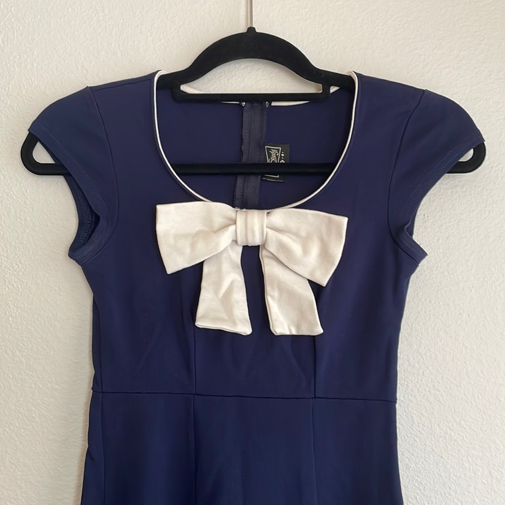 ModCloth Navy Dress with White Bow Accent
